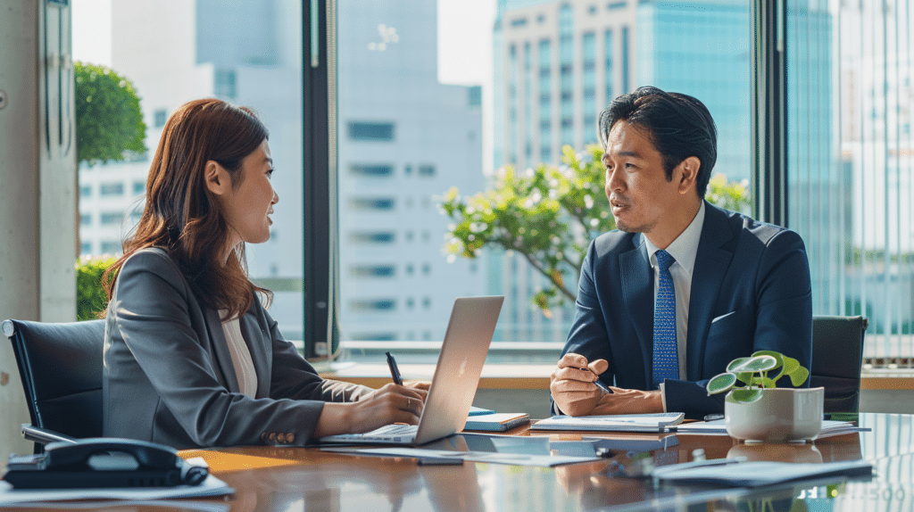 Agenda discussion in Japanese using polite workplace meeting phrases