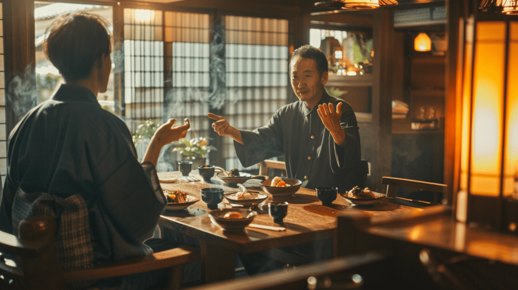 Entrance of traditional restaurant featured in conversational Japanese class scenario