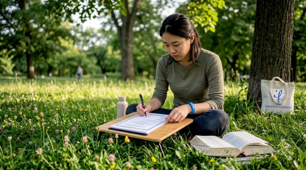 Student reviewing Japanese school certification papers
