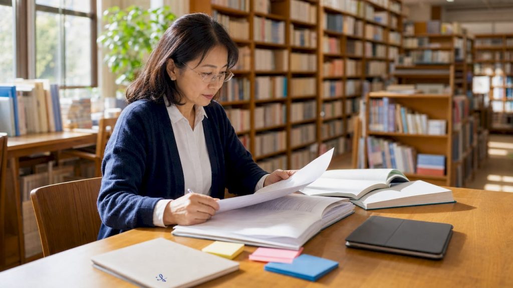 Educator reviewing Japanese curriculum documents