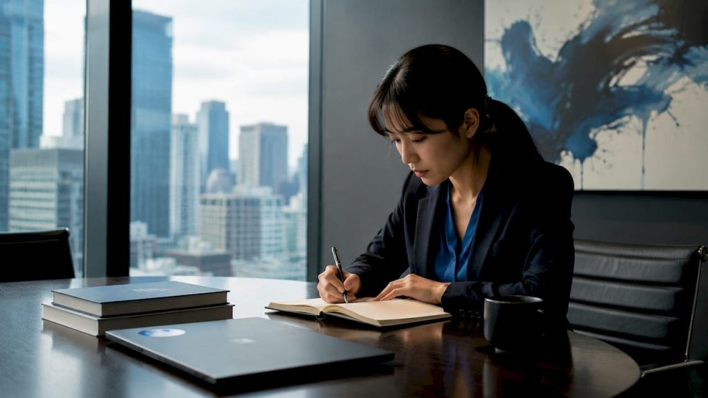 Professional woman attending Japanese language workshop