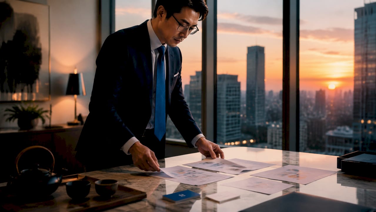 Japanese businessman preparing for meeting