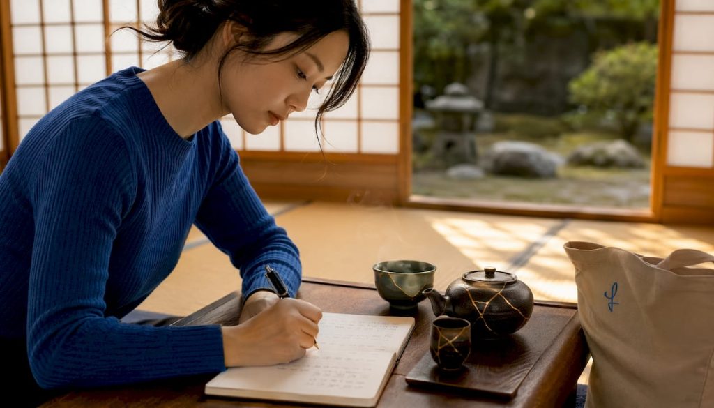 Student practicing Japanese Hiragana characters