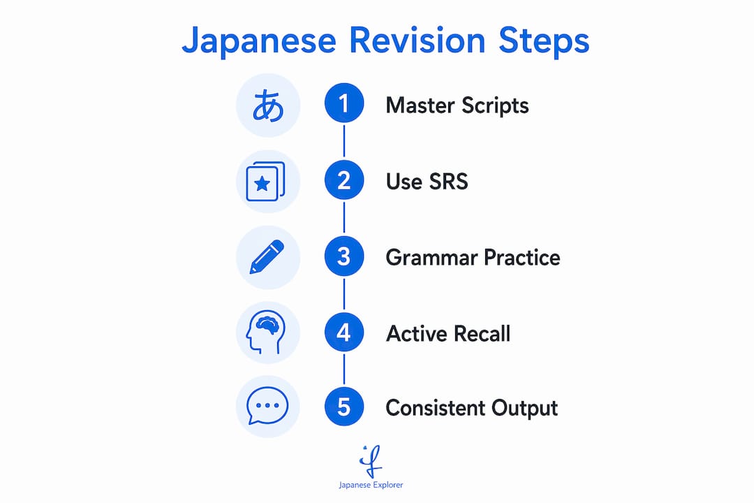 Infographic illustrating Japanese revision steps