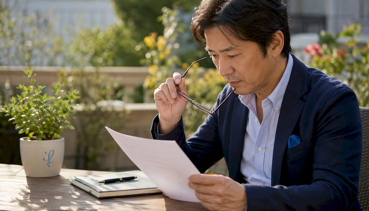 Japanese professional reviewing email greetings