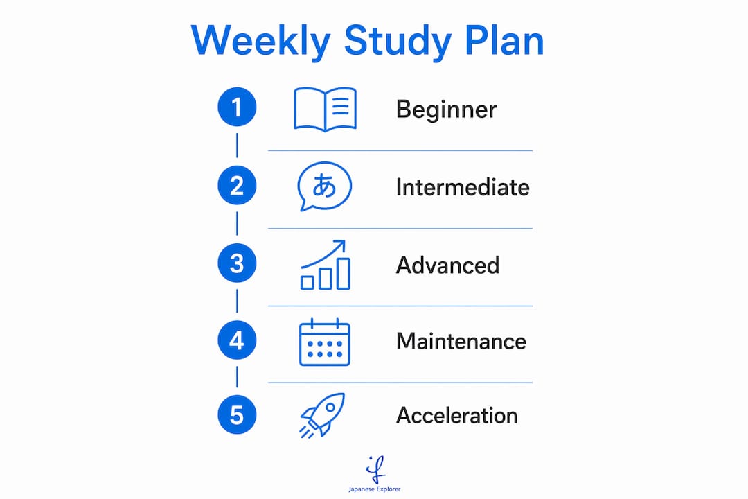 Infographic outlining weekly Japanese study plan steps