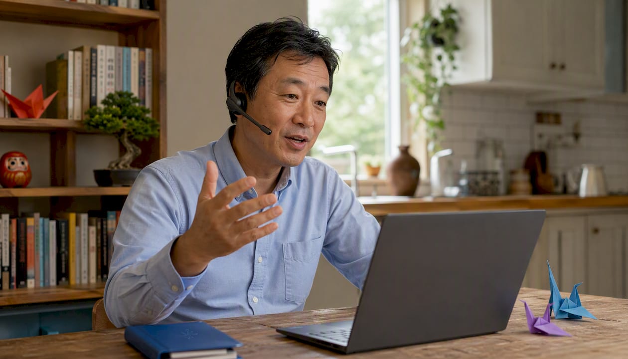 Japanese tutor conducting online lesson