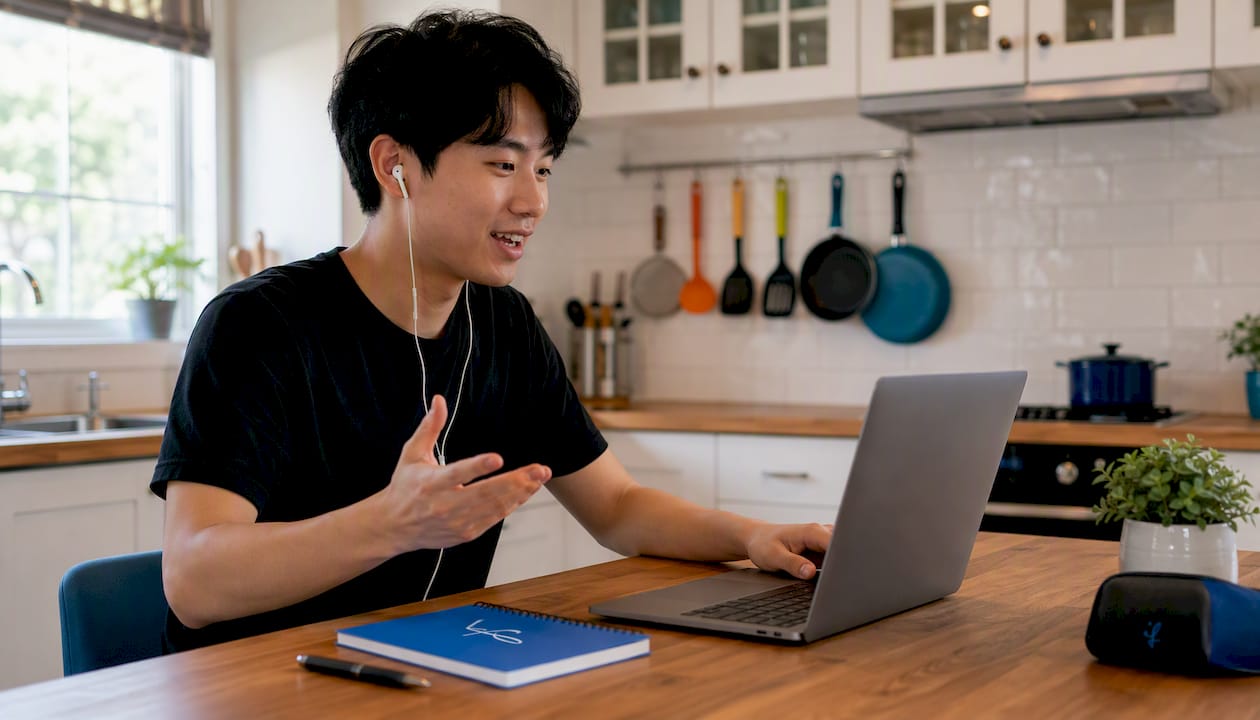 Online Japanese tutor teaching lesson
