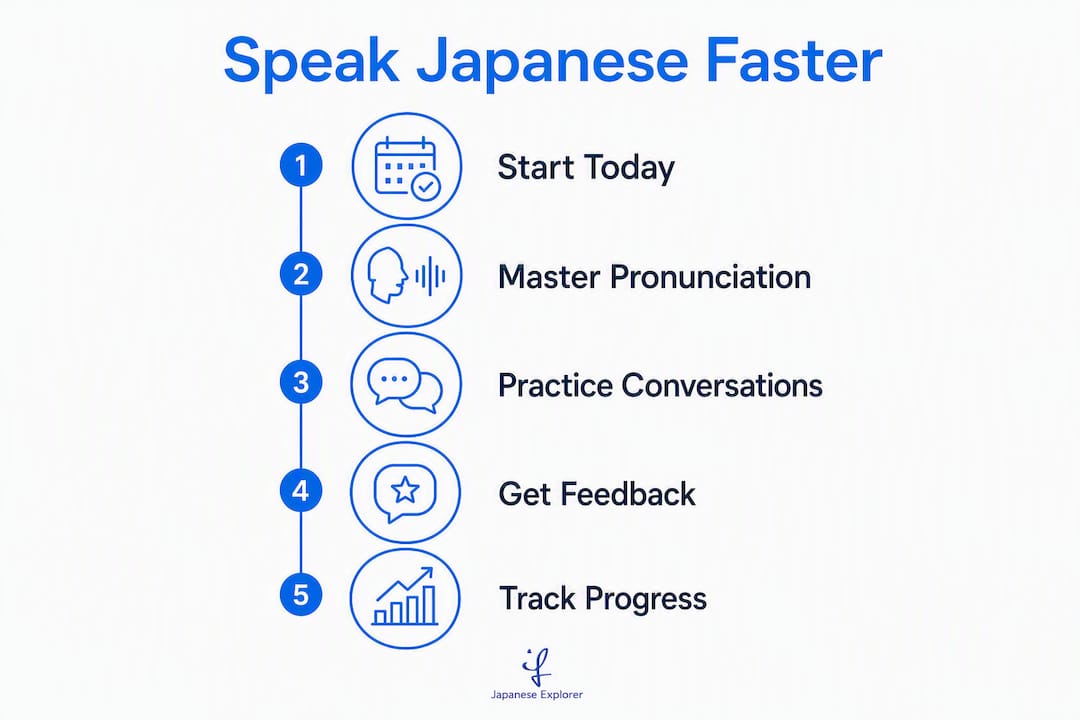 Infographic showing steps to improve Japanese speaking