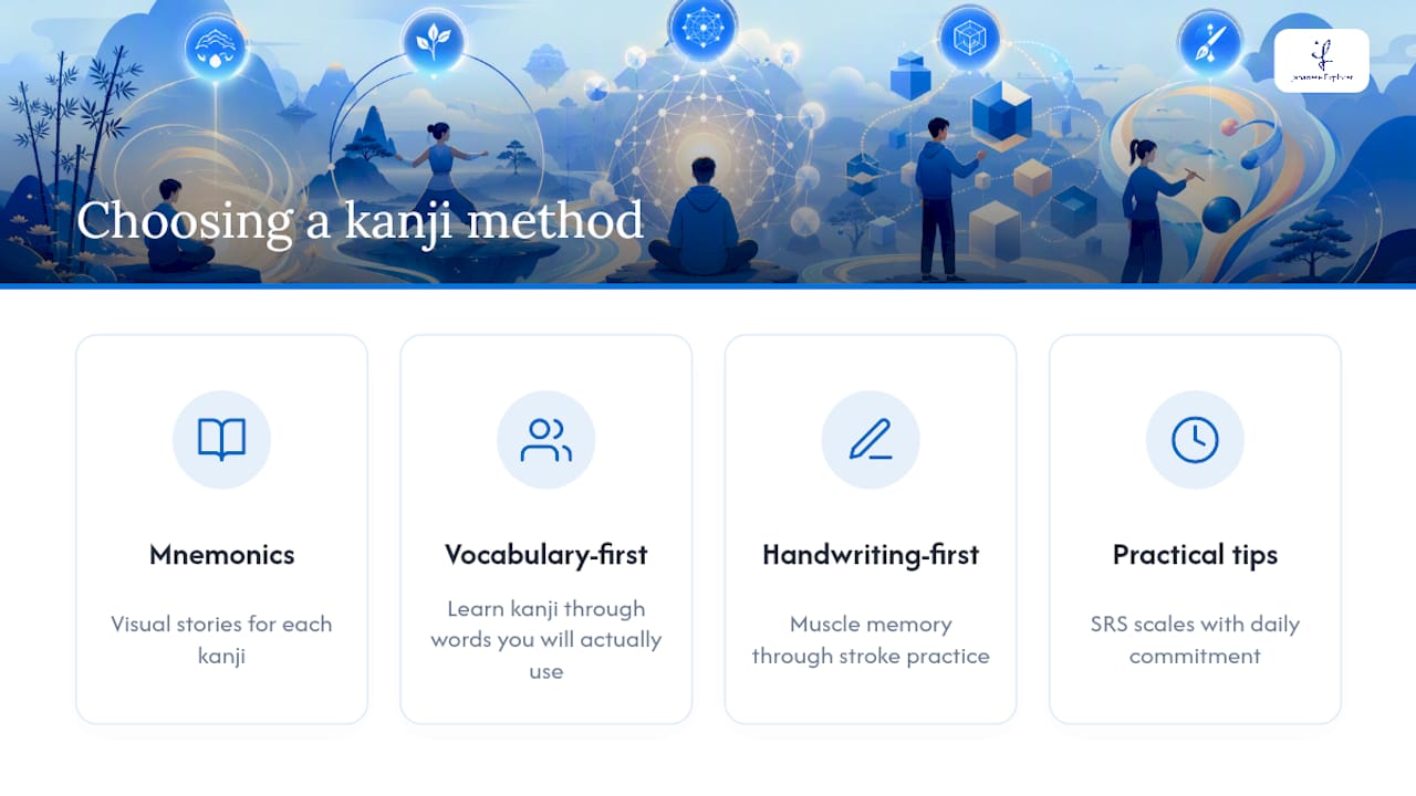 Diagram comparing kanji app methods and learner goals
