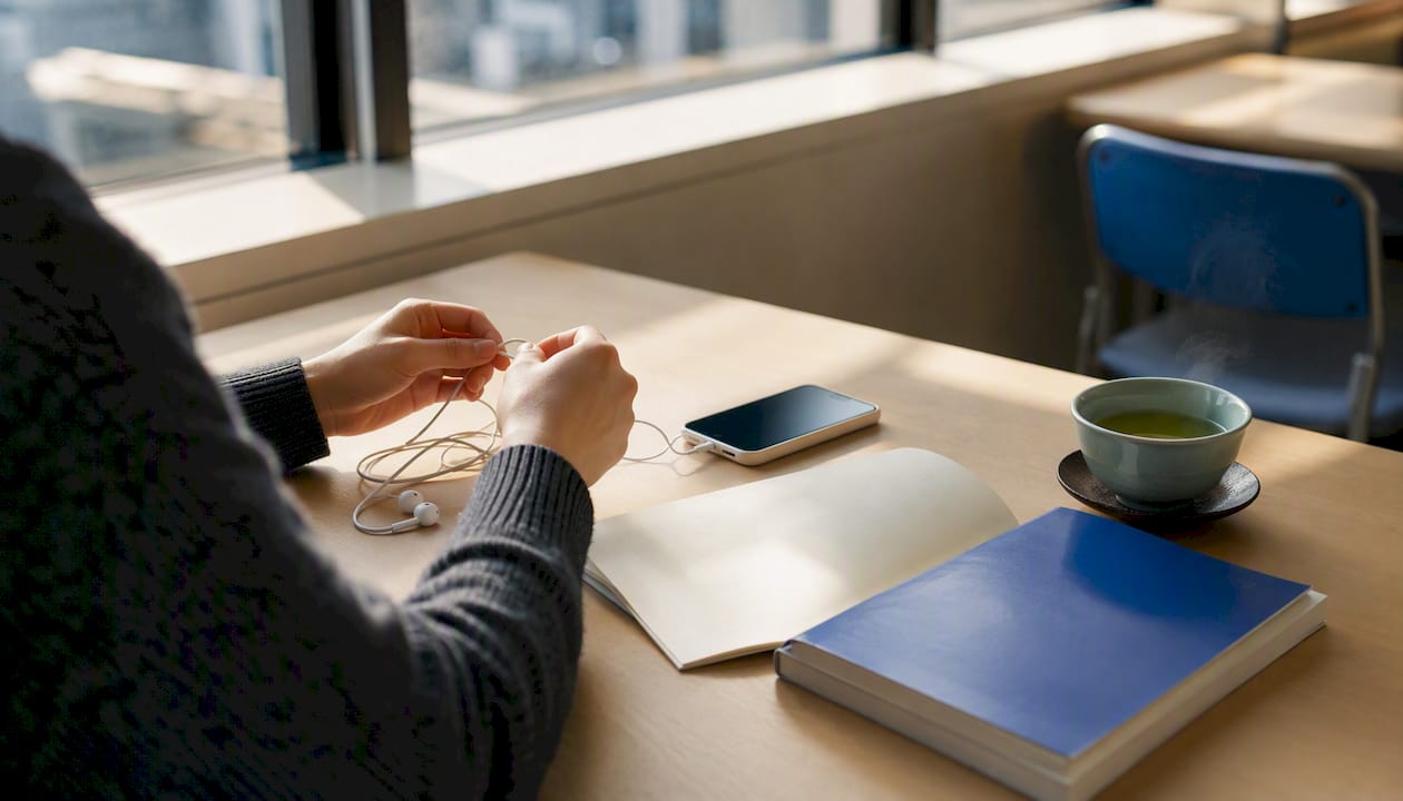 JLPT official listening materials on study desk