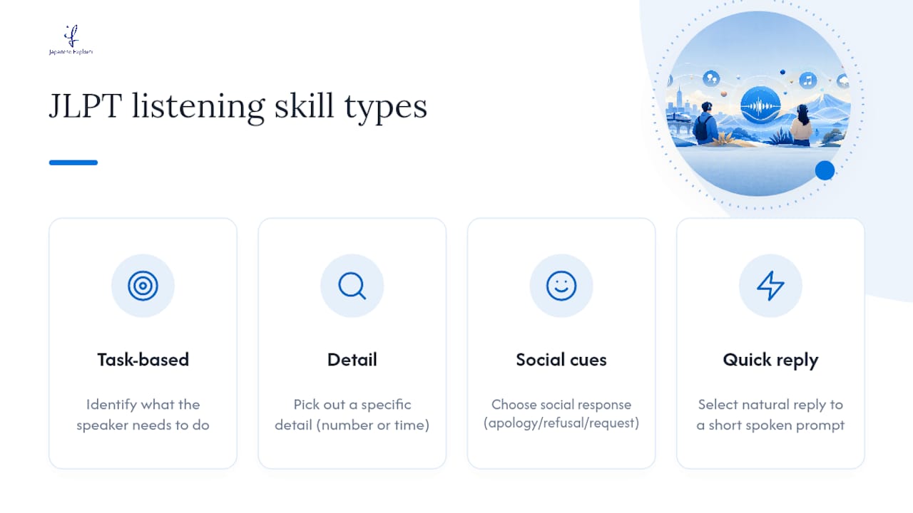 Diagram of JLPT listening task types and skills