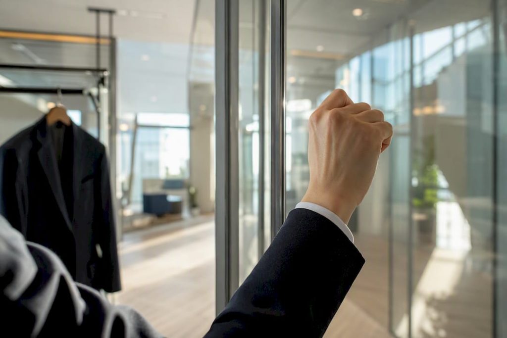 Hand knocking on office door before interview