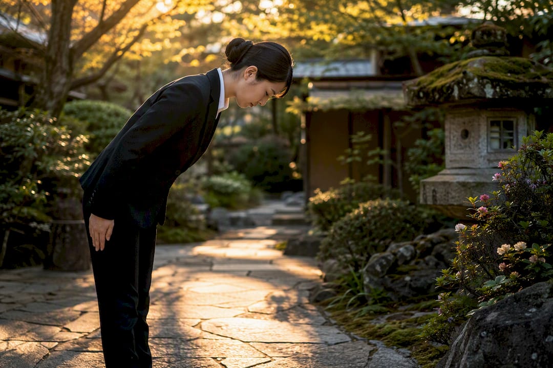 Person practicing Japanese bow sequence