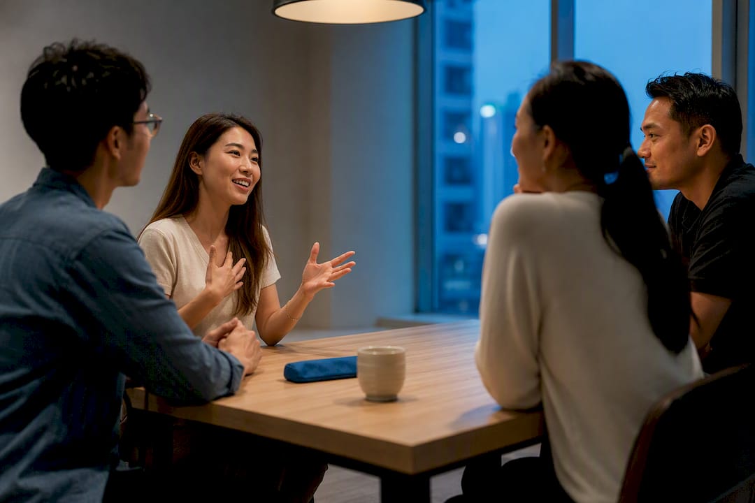 Working adults practising Japanese in evening class