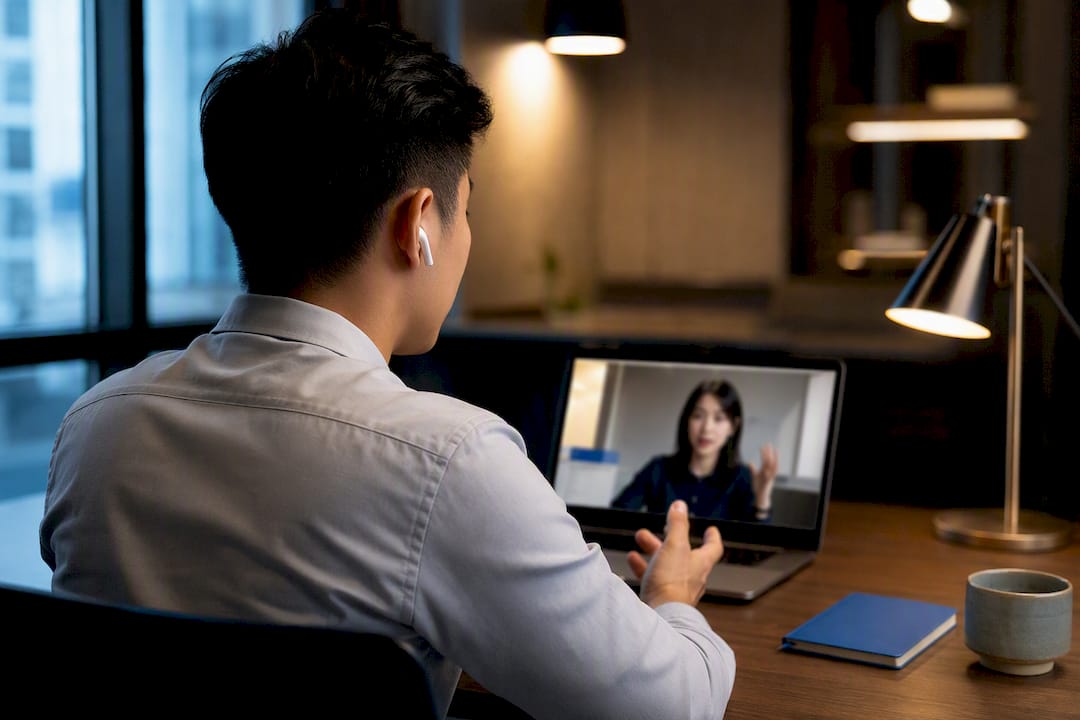 Professional joining an online Japanese trial lesson