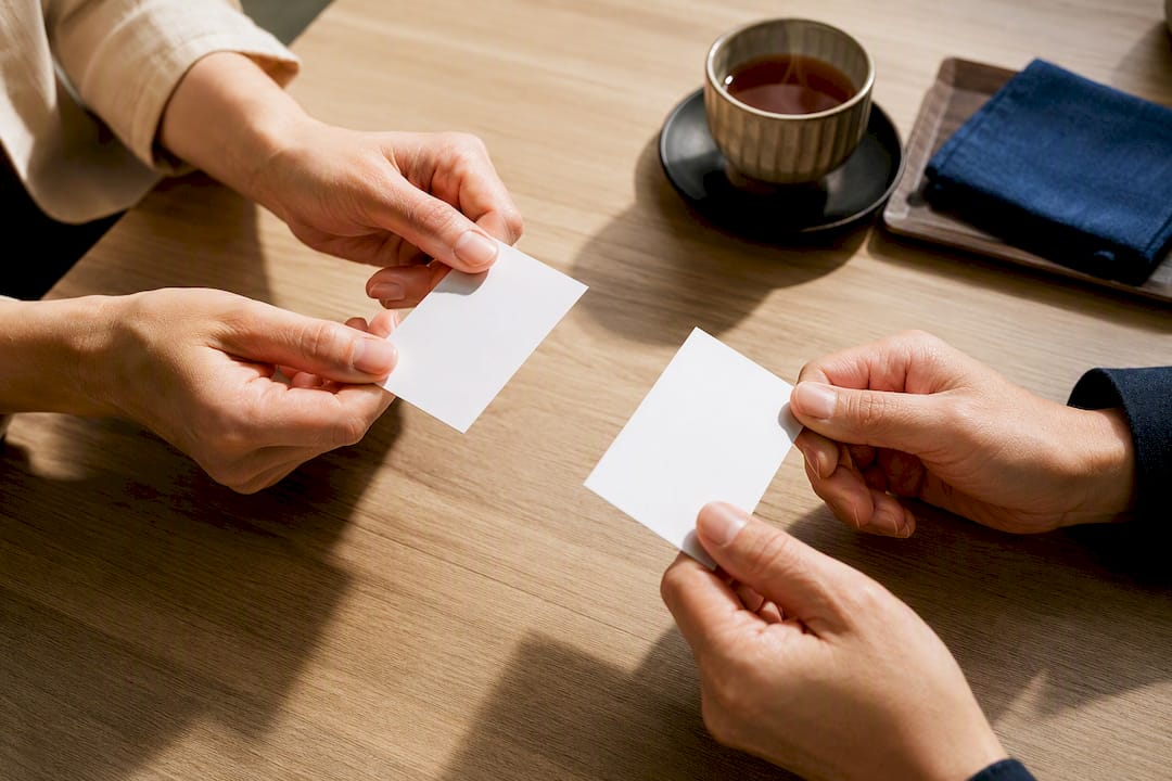 Learners exchanging Japanese business cards