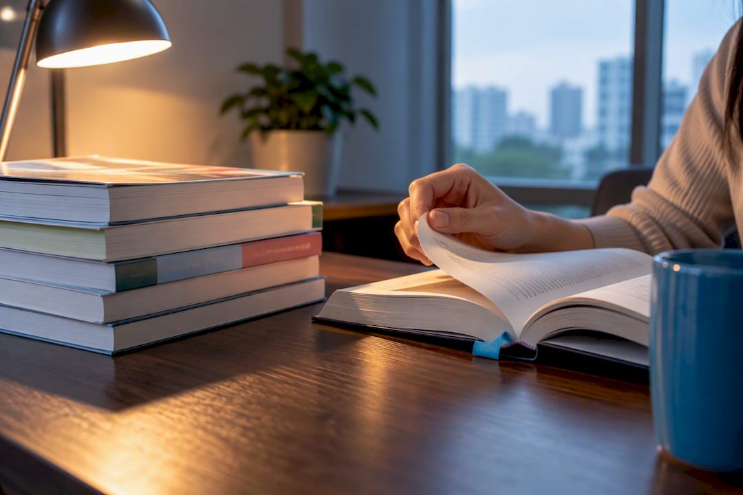 Japanese textbooks arranged for exam study
